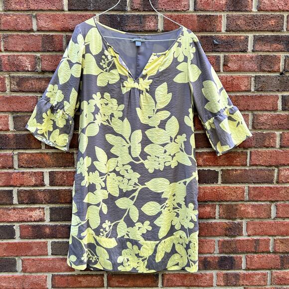 GAP Womens Gray/Yellow Floral 3/4 Ruffle Sleeve Lined Pockets Shift Dress Size 4 - Picture 1 of 9